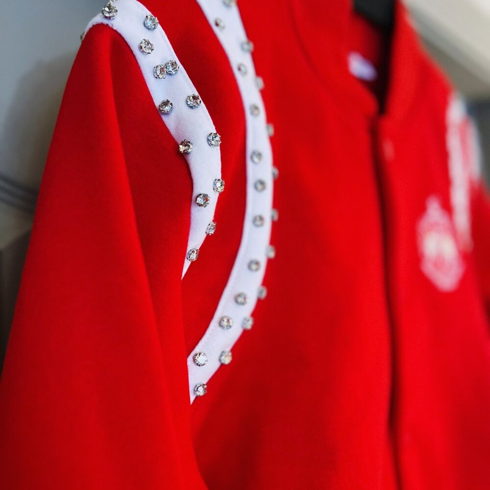 SOLD Red Embellished Varsity Jacket | Delta Sigma Theta | NWOT | Cropped Bomber - Picture 5 of 7
